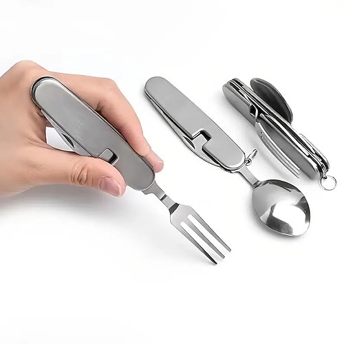 

stainless steel outdoor fork tableware detachable camping folding knife fork spoon combination meal spoon multi-functional table knife fruit knife