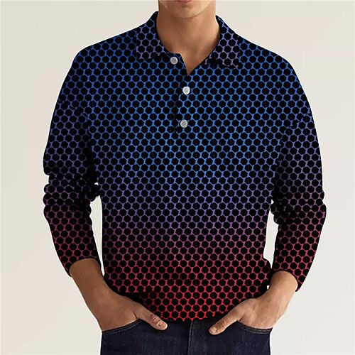 

Men's Polo Shirt Golf Shirt Gradient Graphic Prints Turndown Blue Orange 3D Print Outdoor Street Long Sleeve Button-Down Print Clothing Apparel Fashion Designer Casual Soft