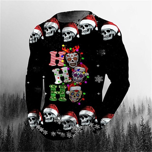 

Men's T shirt Tee Skull Graphic Prints Crew Neck Red green Red Black Black Red 3D Print Christmas Daily Long Sleeve Print Clothing Apparel Basic Streetwear Designer Casual
