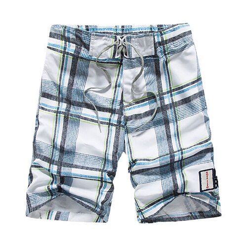 

Men's Swim Shorts Swim Trunks Board Shorts Drawstring Elastic Waist Plaid Comfort Breathable Short Casual Daily Beach Fashion Streetwear Blue Micro-elastic
