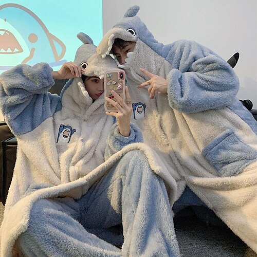 

Adults' Kigurumi Pajamas Shark Character Onesie Pajamas Flannel Cosplay For Men's Women's Christmas Animal Sleepwear Cartoon Festival / Holiday Costumes