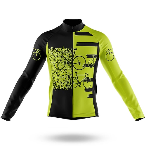 

21Grams Men's Cycling Jersey Long Sleeve Bike Jersey Top with 3 Rear Pockets Mountain Bike MTB Road Bike Cycling Breathable Quick Dry Moisture Wicking Reflective Strips Green Yellow Dark Blue Graphic