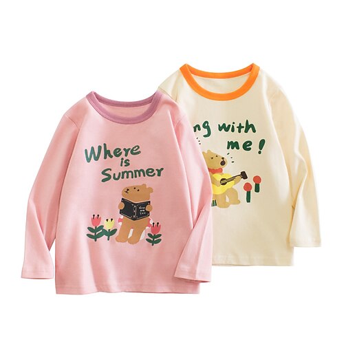 

Toddler Girls' T shirt Animal School Long Sleeve Crewneck Adorable 3-7 Years Winter Pink Yellow