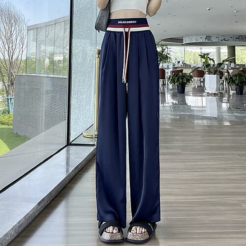 

Women's Wide Leg Pants Trousers Drawstring Straight Leg Letter Classic Modern Regular Spring & Fall Wine Red Darkblue Black
