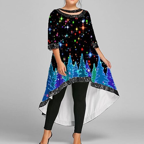 

Women's Plus Size Casual Dress Christmas Tree Crew Neck Half Sleeve Winter Fall Casual Festival Maxi long Dress Christmas Daily Dress