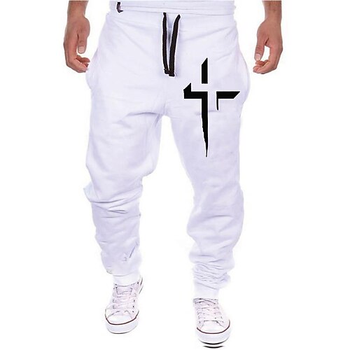 

Men's Sweatpants Joggers Trousers Drawstring Elastic Waist Print Graphic Prints Comfort Sports Outdoor Casual Daily Cotton Blend Terry Streetwear Stylish Grey White Micro-elastic / Designer