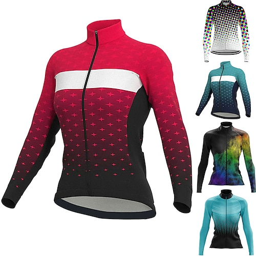 

Women's Cycling Jersey Long Sleeve Bike Jersey Top with 3 Rear Pockets Mountain Bike MTB Road Bike Cycling Breathable Quick Dry Moisture Wicking Reflective Strips Black Red Blue Gradient Spandex