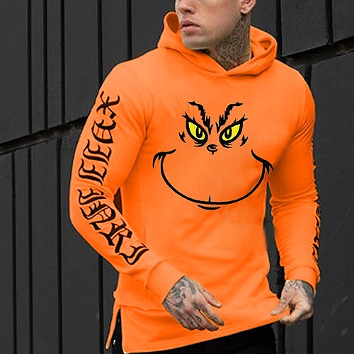 

Men's Hoodie Pullover Hoodie Sweatshirt Yellow Orange Light gray Hooded Cartoon Graphic Prints Print Sports Outdoor Daily Sports Hot Stamping Basic Designer Casual Fall Spring Clothing Apparel