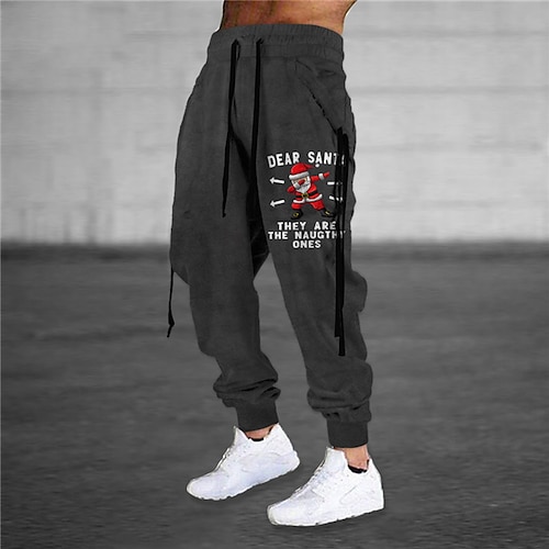 

Men's Sweatpants Joggers Trousers Drawstring Elastic Waist 3D Print Santa Claus Graphic Prints Christmas Comfort Sports Outdoor Casual Daily Cotton Blend Streetwear Stylish Dark Gray Red Micro-elastic