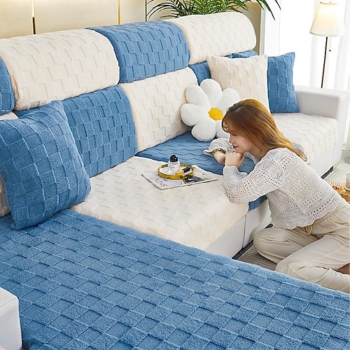 

Sofa Cover Solid Color / Geometric Flocking Polyester Slipcovers