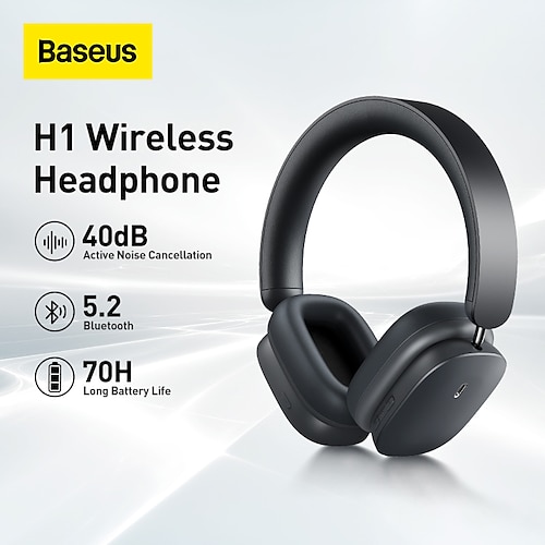 

Baseus H1 Hybrid 40dB ANC Wireless Headphones 4-mics ENC Earphone Bluetooth 5.2 40mm Driver HiFi Over the Ear Headsets 70H Time