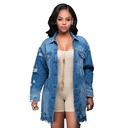 

aliexpress ebay amazon denim jacket wish european and american mid-length dark hole denim trench coat