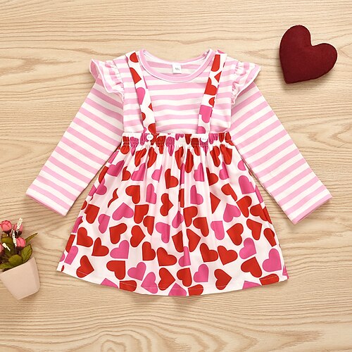 

2 Pieces Toddler Girls' Cartoon Skirt & Shirt Set Long Sleeve Daily School 3-7 Years Winter Pink