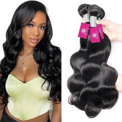 

Human Hair Bundles 14 16 18 Inch Body Wave Premium 10A Unprocessed Brazilian Weave Hair Virgin Remy 1b Color Natural Wavy Sew In 3 Bundle 300g Tracks for Black Women