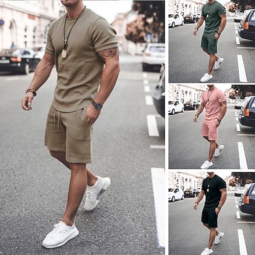 

Men's T-shirt Suits Tracksuit Tennis Shirt Shorts and T Shirt Set Solid Colored Crew Neck Outdoor Street Short Sleeve Drawstring 2 Piece Clothing Apparel Sports Designer Sportswear Casual