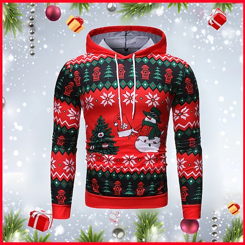 

Men's Pullover Hoodie Sweatshirt Red Hooded Snowman Graphic Prints Print Christmas Daily Sports 3D Print Basic Streetwear Designer Spring & Fall Clothing Apparel Hoodies Sweatshirts