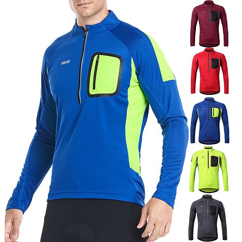 

Arsuxeo Men's Cycling Jersey Long Sleeve Bike Jersey Top with 3 Rear Pockets Mountain Bike MTB Road Bike Cycling Breathable Quick Dry Reflective Strips Back Pocket Green Blue Burgundy Spandex Sports