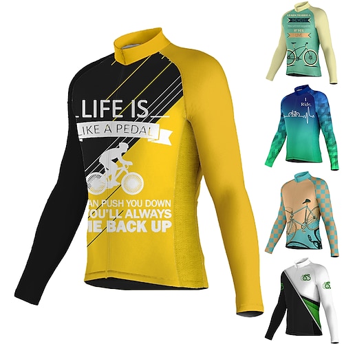

Men's Cycling Jersey Long Sleeve Bike Jersey Top with 3 Rear Pockets Mountain Bike MTB Road Bike Cycling Breathable Quick Dry Moisture Wicking Reflective Strips Black Green Yellow Color Block Spandex