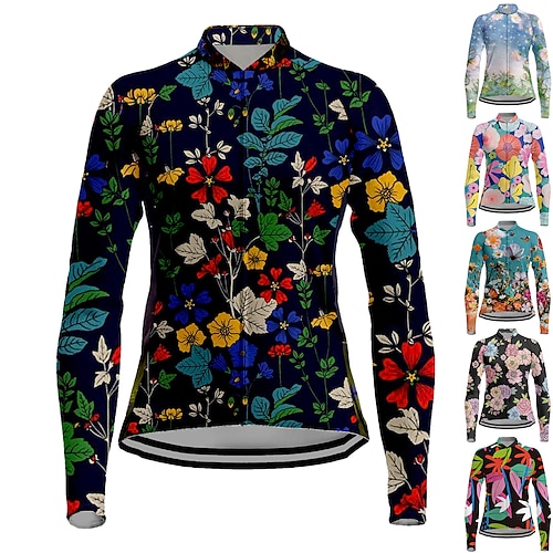 

21Grams Women's Cycling Jersey Long Sleeve Bike Top with 3 Rear Pockets Mountain Bike MTB Road Bike Cycling Breathable Quick Dry Moisture Wicking Reflective Strips Black Green Yellow Floral Botanical