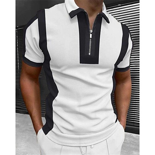 

Per uomo POLO Camicia da golf Golf Esterno Strada Collo ripiegabile Chiusura lampo quarto Manica corta Di tendenza Traspirante Collage Cerniera Chiusura lampo quarto Estate Primavera Standard Nero