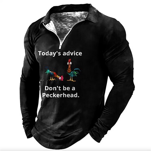 

Men's Collar Polo Shirt Golf Shirt Animal Letter Graphic Prints Turndown Black Blue 3D Print Outdoor Street Long Sleeve Zipper Print Clothing Apparel Fashion Designer Casual Soft