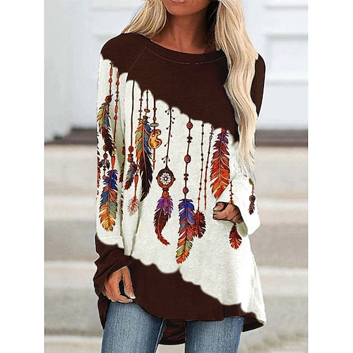 

Ethnic feather Masquerade T-shirt Women's Christmas Christmas Carnival Masquerade Adults' Christmas Vacation Polyester Top