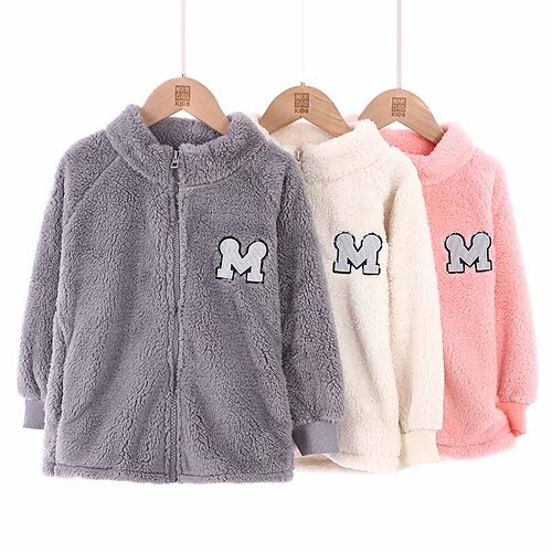 

Kids Girls' Sherpa Jacket Solid Color Active Casual Cotton Coat Outerwear 3-13 Years Winter Pink Grey White / Fall