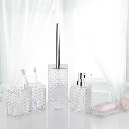 

Bathroom Accessories Set 5 Piece Acrylic Set,Include 2 Toothbrush Cup,Soap Dispenser,Soap Dish,Toilet Brush Holder