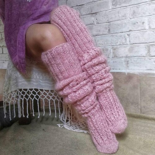 

Women's Stockings Thigh-High Crimping Socks Winter Tights Thermal Warm High Elasticity Hole Winter Pink khaki One-Size