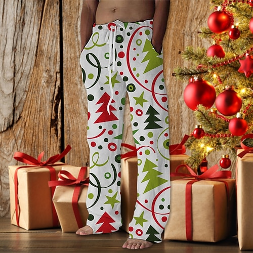 

Men's Christmas Pants Trousers Beach Pants Pocket Drawstring Elastic Waist Cartoon Graphic Prints Comfort Breathable Casual Daily Holiday Streetwear Designer Green Purple