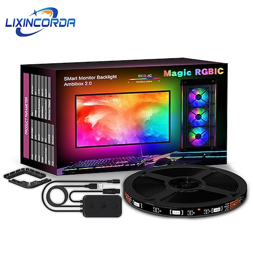 

LED Strip Lights Backlights USB Computer Display Screen Synchronization Intelligent Atmosphere 1/1.5/2/2.5M 5050SMD 30 Led Beads/M WS2811 APP Control Support Multiple-monitor