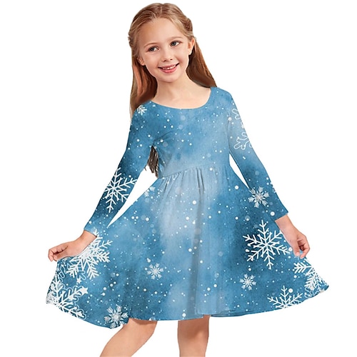 

Kids Girls' Christmas Dress Snowflake Casual Dress Christmas Gifts Casual Crewneck Blue Above Knee Long Sleeve Adorable Daily Dresses Christmas Winter Fall Regular Fit 2-13 Years