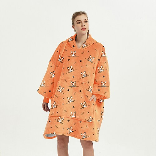

Adults' Oversized Hoodie Blanket Wearable Blanket With Pocket Milk Cow Fruit pear Print Onesie Pajamas polyester fibre Cosplay For Men's Women's Christmas Animal Sleepwear Cartoon Festival / Holiday