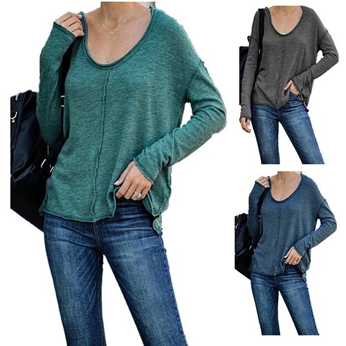 

Women's T shirt Tee Patchwork Solid / Plain Color Classic V Neck Regular Fall Green Black Blue Grey