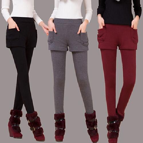 

Women's Fleece Pants Leggings Cotton Fleece lined claret Black Grey Tights Casual Daily Pocket Full Length Thermal Warm Solid Colored S M L XL 2XL
