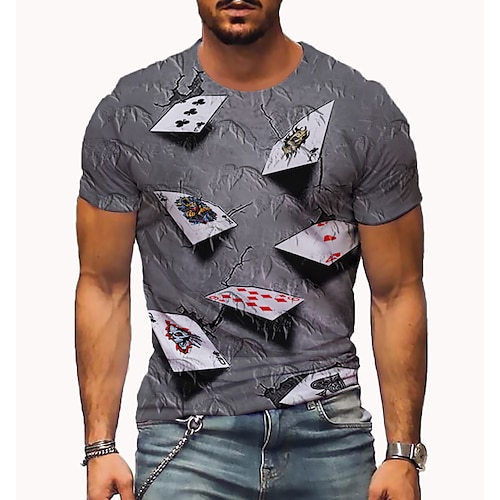 

Men's T Shirt Patterned Poker Round Neck Short Sleeve Gray Purple Yellow Party Daily Print Tops Casual Graphic Tees