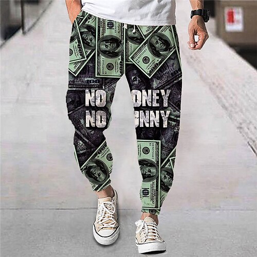 

Men's Joggers Trousers Beach Pants Drawstring Elastic Waist 3D Print Graphic Prints Dollar Comfort Breathable Sports Outdoor Casual Daily Streetwear Designer Green Purple Micro-elastic