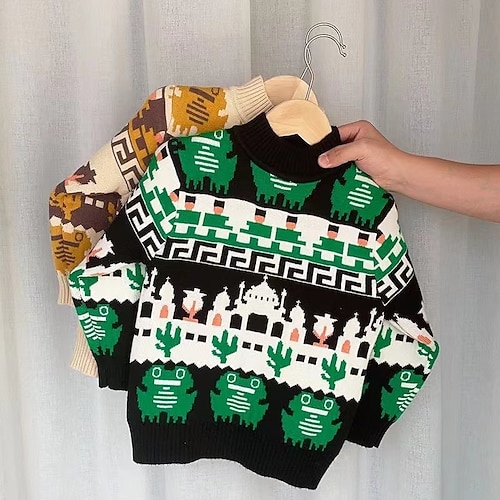 

Toddler Boys Sweater Cartoon Long Sleeve Casual Adorable Black Winter Clothes 3-7 Years