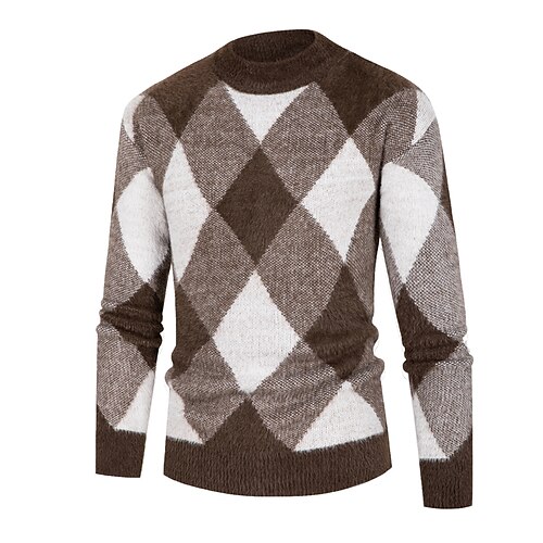

Men's Pullover Sweater Jumper Jumper Crochet Knit Tunic Knitted Plaid Stand Collar Stylish Casual Daily Going out Winter Black Blue M L XL