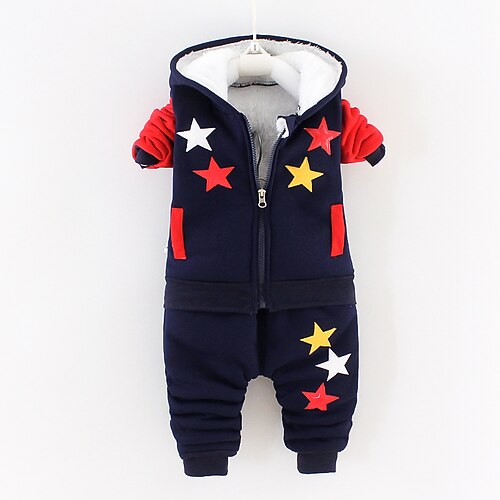 

2 Pieces Toddler Boys Hoodie & Pants Outfit Star Long Sleeve Set Outdoor Adorable Daily Winter Fall 3-7 Years Blue Red