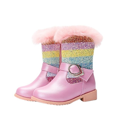 

Girls' Boots Daily Casual Boots Mid-Calf Boots Snow Boots Synthetics Breathability Big Kids(7years ) Little Kids(4-7ys) School Daily Outdoor Buckle Sequin off white Pink Winter