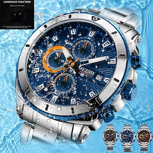 

MEGIR Mens Watches Top Luxury Brand Chronograph Military Army Sport Male Clock Steel Band Date Classic Men Quartz Watch 2075