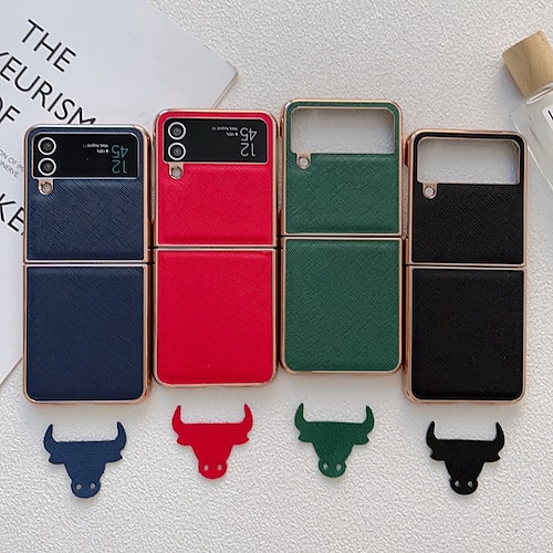 

Phone Case For Samsung Galaxy Back Cover Z Flip 4 Z Flip 3 Plating Four Corners Drop Resistance Shockproof Solid Colored Genuine Leather