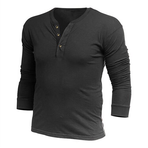 

Men's Henley Shirt T shirt Tee Solid Color V Neck Dark Gray Navy Blue Street Sports Long Sleeve Button-Down Clothing Apparel Basic Designer Casual Comfortable
