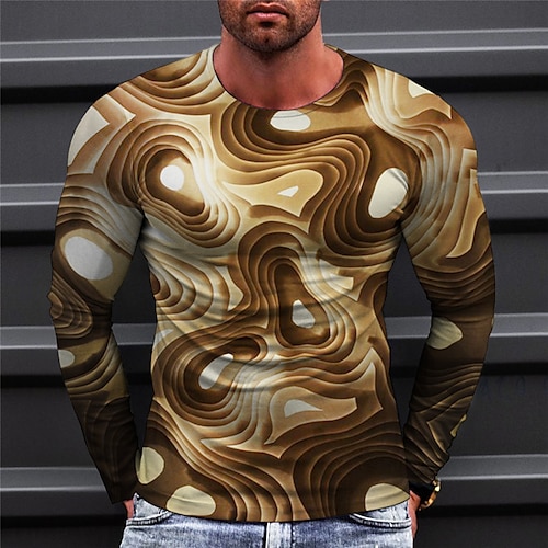 

Men's T shirt Tee Abstract Graphic Prints Crew Neck Green Blue Yellow Light Blue Gray 3D Print Outdoor Street Long Sleeve Print Clothing Apparel Basic Sports Designer Casual