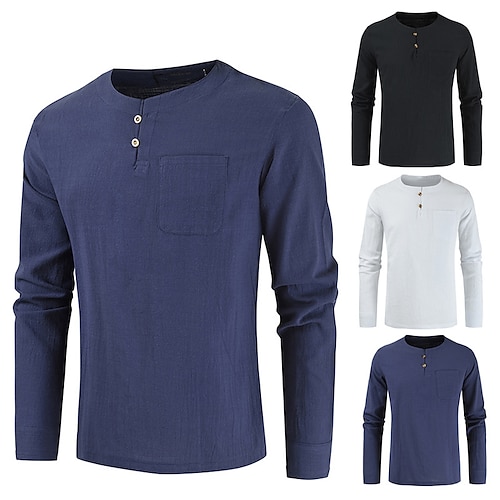 

Per uomo camicia di lino Camicia estiva Camicia da spiaggia Nero Bianco Blu marino Manica lunga Liscio Colletto Primavera & Autunno Strada Informale Abbigliamento Bottone giù