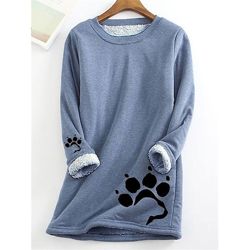 

Women's Sweatshirt Pullover Sherpa Fleece Teddy Blue Graphic Street Round Neck Long Sleeve Fleece S M L XL XXL 3XL