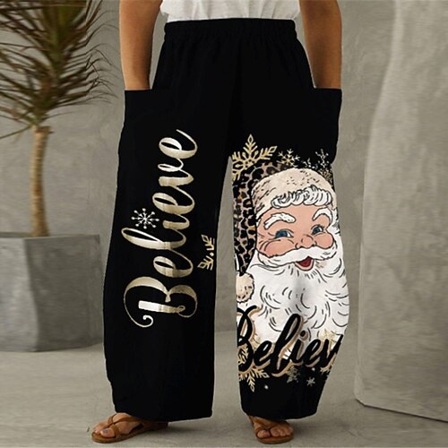 

Women's Plus Size Chinos Pants Trousers Pocket Print Letter Santa Claus Casual Christmas Daily High Full Length Winter Fall Black L XL XXL 3XL 4XL