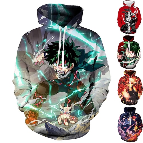 

My Hero Academia Deku Hoodie Cartoon Manga Anime Front Pocket Graphic Hoodie For Men's Women's Unisex Adults' 3D Print 100% Polyester