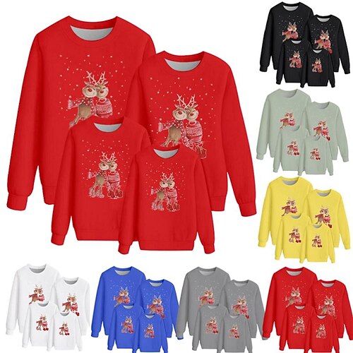 

Family Ugly Christmas Sweatshirt Pullover Graphic Deer Outdoor Crewneck Multicolor Green Black Long Sleeve Cute Matching Outfits